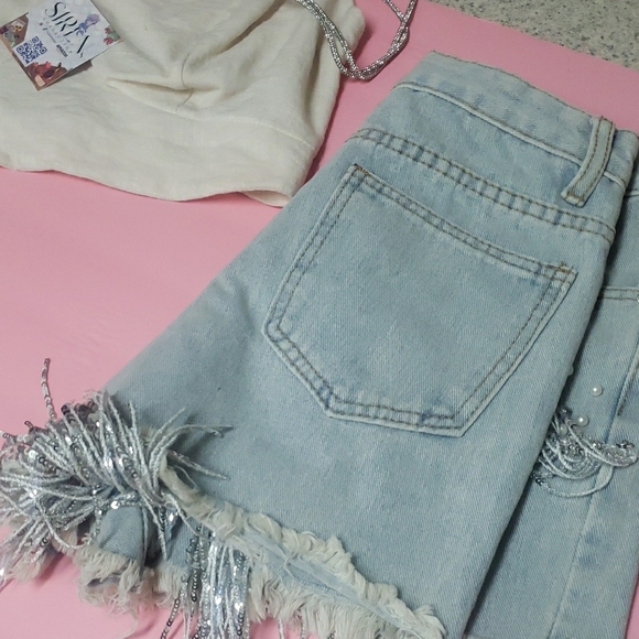 Light Blue Denim Shorts - Picture 11 of 14